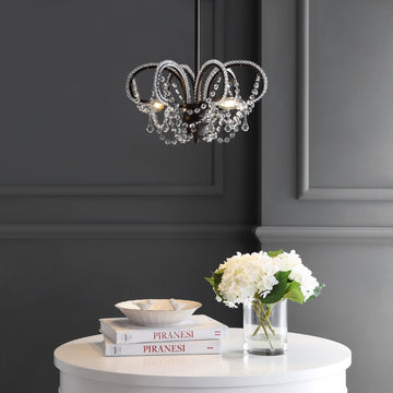 Caroline 16" Metal/Crystal LED Adjustable Chandelier - JONATHAN Y
